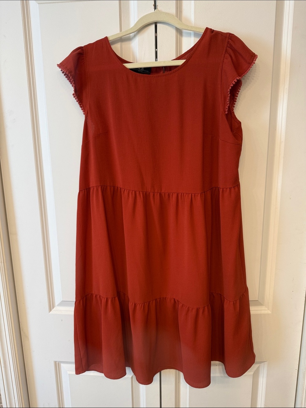 AGB Girls' Rust Red Tiered Flutter Sleeve Dress